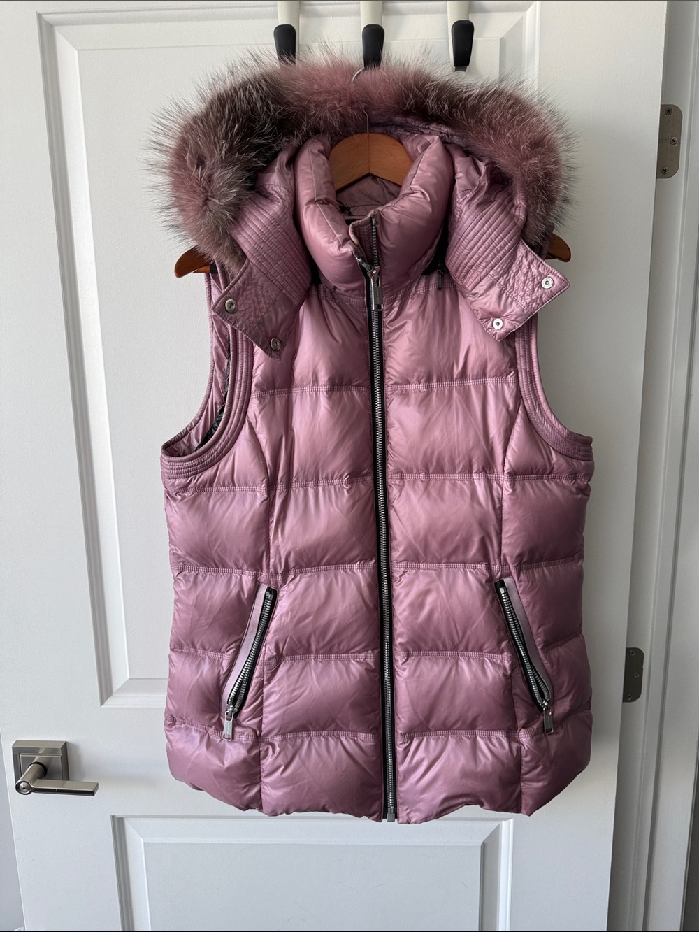 Andrew Marc "Claire" Down Vest Genuine Fox Fur Trim Pink XL